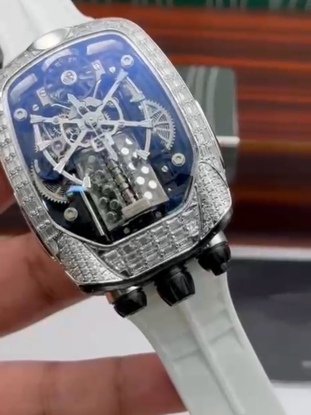 Bugatti Chiron Tourbillon (Silver & Ruby with Black Strap)
